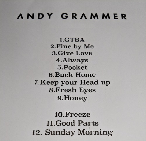 a set list from an Andy Grammer concert.